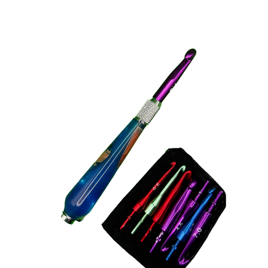 Crochet Hook set in Maple & Blue Resin